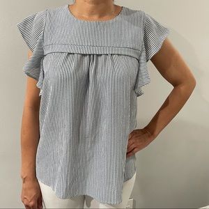 Blue & White Striped Blouse, Size M, Monteau LA
